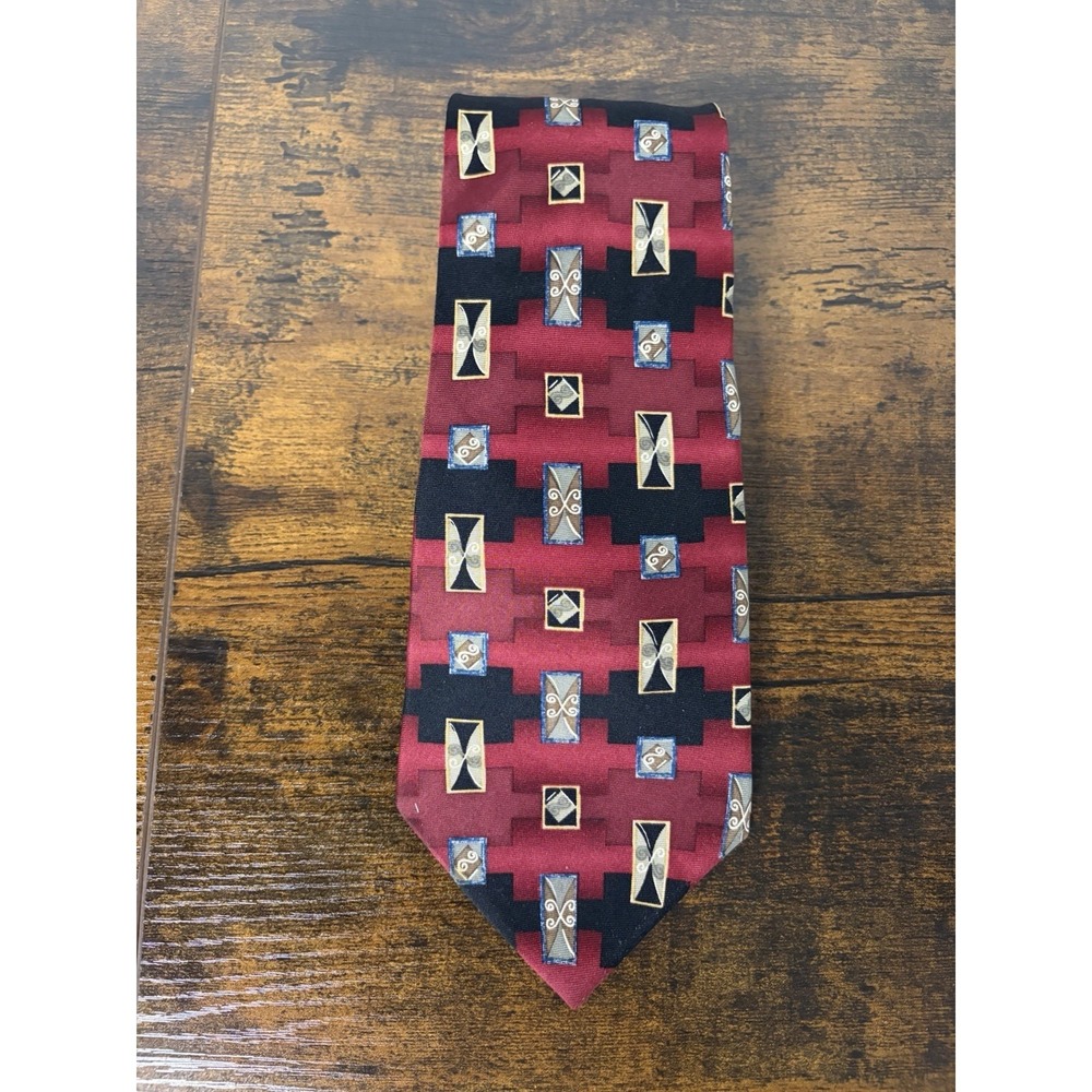 Vintage Barrington Silk Tie Red Abstract 60"‎ USA Made